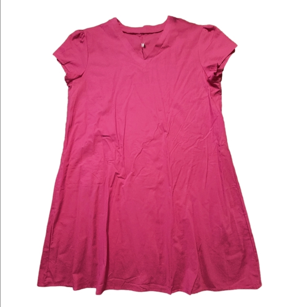 Pink Mini Dress - Flowy Skirt - Short Sleeve - Puff Sleeve - XXL